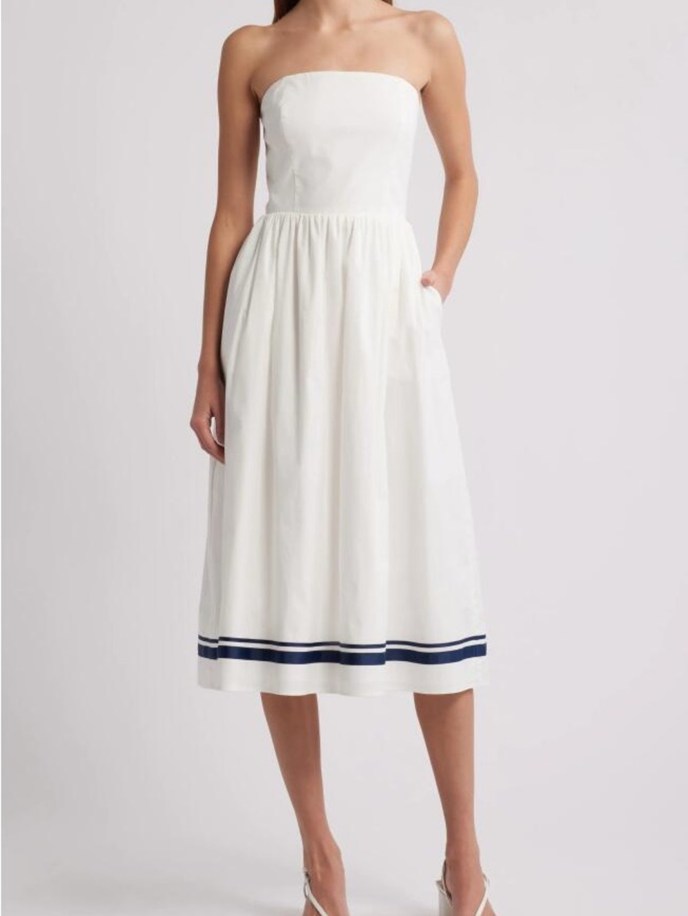Charles Henry Strapless Midi Dress in Ivory (M)
